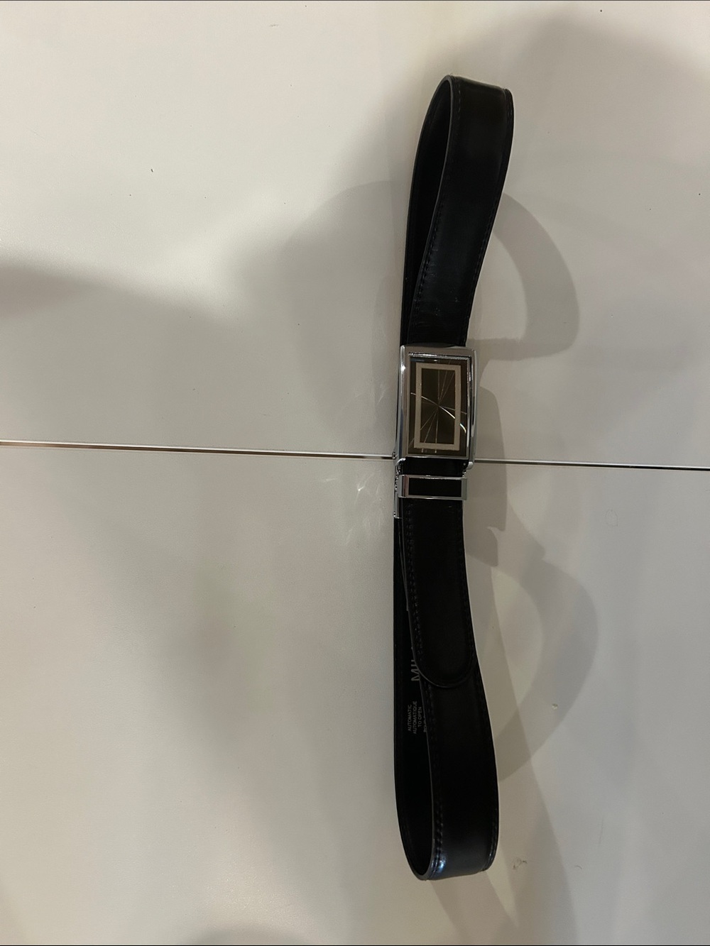 Milano Black PU Leather Belt with Rectangular Silver Buckle